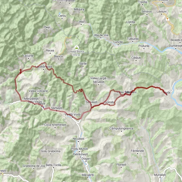 Map miniature of "Vintilă Vodă Gravel Escape" cycling inspiration in Sud-Est, Romania. Generated by Tarmacs.app cycling route planner