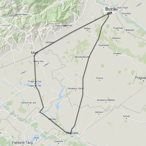 Map miniature of "Buzău to Istrița de Jos Route" cycling inspiration in Sud-Est, Romania. Generated by Tarmacs.app cycling route planner