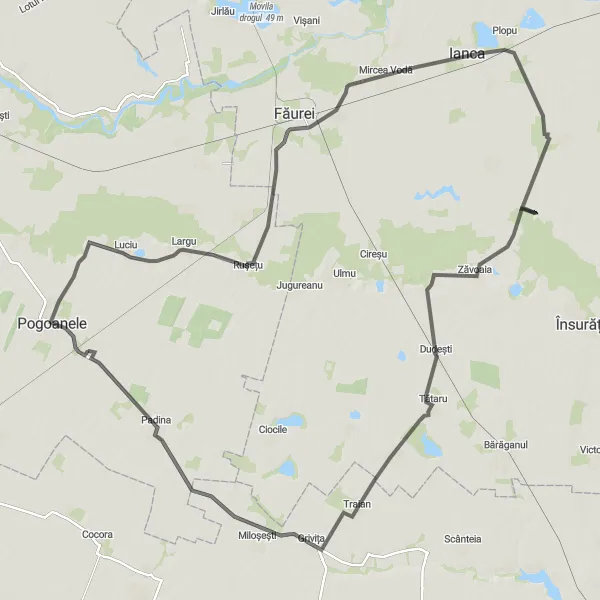 Map miniature of "The Sud-Est Challenge" cycling inspiration in Sud-Est, Romania. Generated by Tarmacs.app cycling route planner