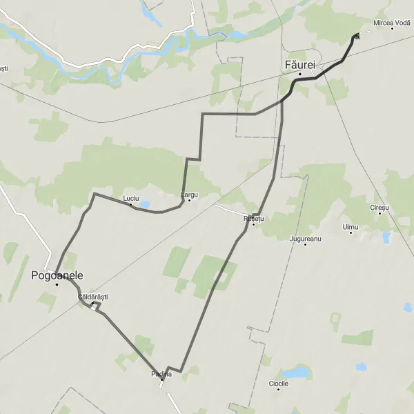 Map miniature of "Căldărăști Adventure" cycling inspiration in Sud-Est, Romania. Generated by Tarmacs.app cycling route planner