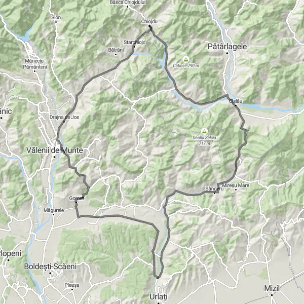 Map miniature of "Bâscenii Epic Loop" cycling inspiration in Sud-Est, Romania. Generated by Tarmacs.app cycling route planner