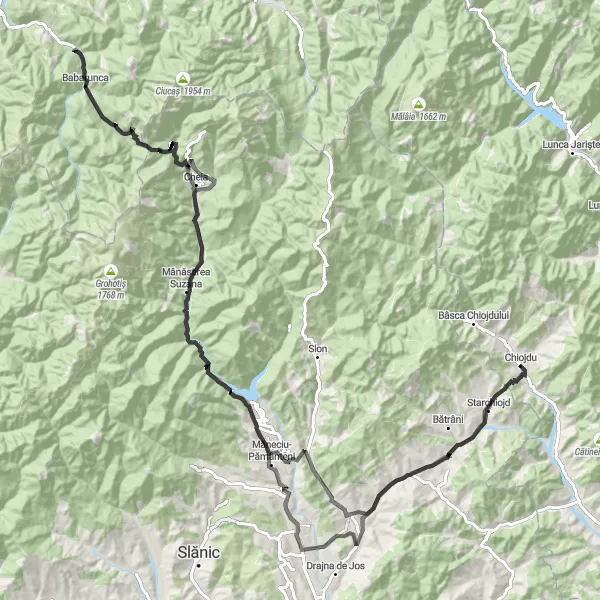 Map miniature of "Hills of Mizil" cycling inspiration in Sud-Est, Romania. Generated by Tarmacs.app cycling route planner