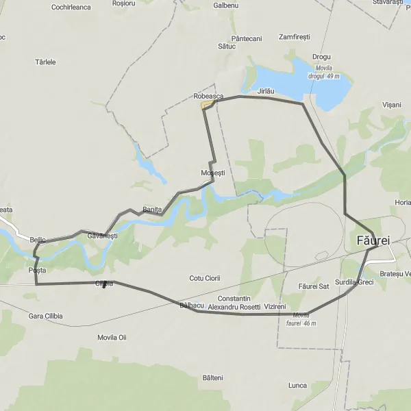 Map miniature of "Serenity Ride to Surdila-Greci" cycling inspiration in Sud-Est, Romania. Generated by Tarmacs.app cycling route planner