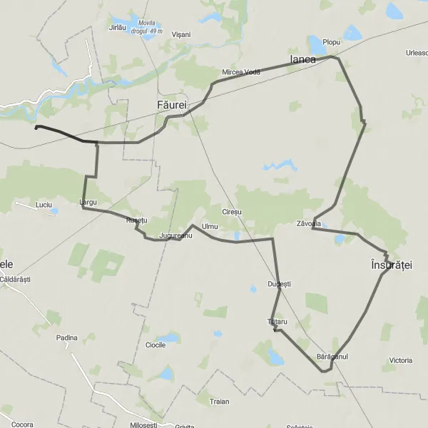 Map miniature of "Sud-Est Romania Exploration Trail" cycling inspiration in Sud-Est, Romania. Generated by Tarmacs.app cycling route planner