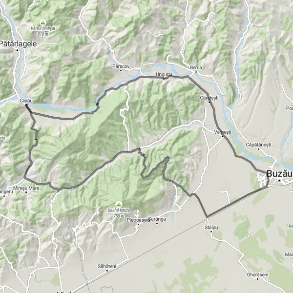 Map miniature of "The Road to Cislău" cycling inspiration in Sud-Est, Romania. Generated by Tarmacs.app cycling route planner