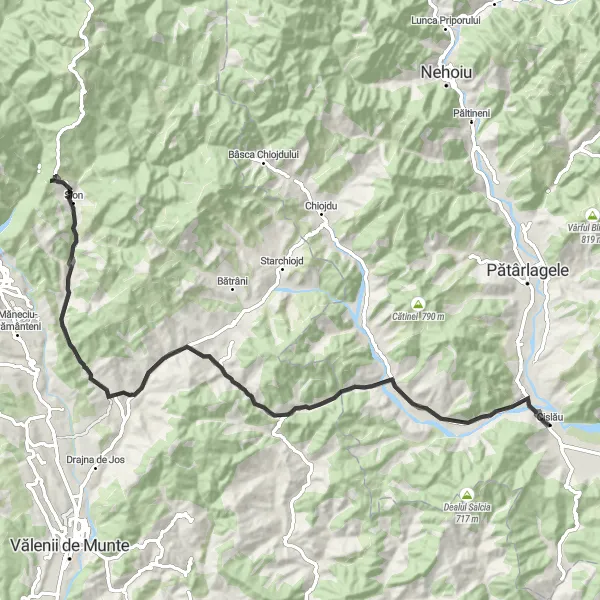 Map miniature of "In the Footsteps of Calvini" cycling inspiration in Sud-Est, Romania. Generated by Tarmacs.app cycling route planner