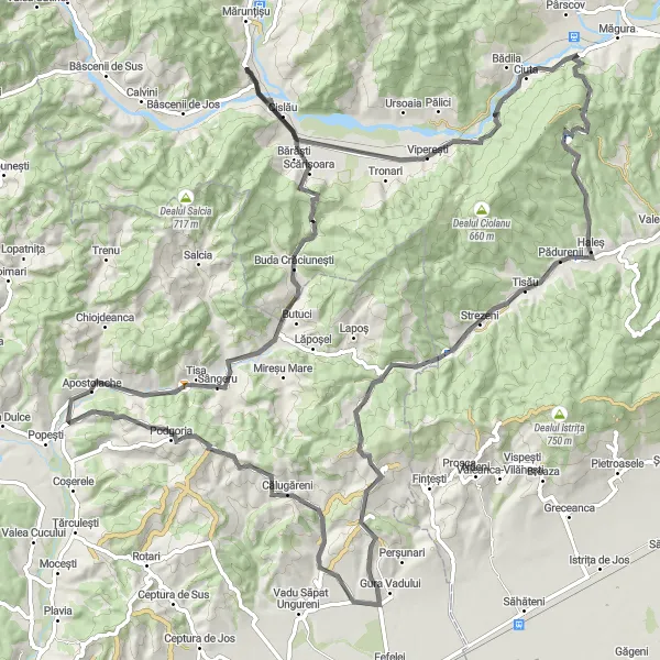 Map miniature of "Viperești Circuit" cycling inspiration in Sud-Est, Romania. Generated by Tarmacs.app cycling route planner