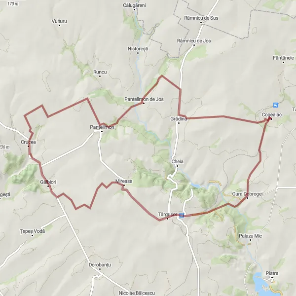 Map miniature of "Mountain Challenge" cycling inspiration in Sud-Est, Romania. Generated by Tarmacs.app cycling route planner