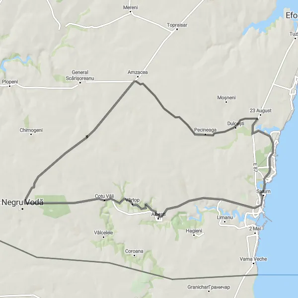 Map miniature of "Coastal Road Escape" cycling inspiration in Sud-Est, Romania. Generated by Tarmacs.app cycling route planner