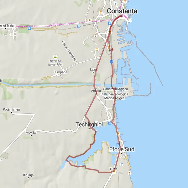 Map miniature of "Coastal Gravel Ride" cycling inspiration in Sud-Est, Romania. Generated by Tarmacs.app cycling route planner