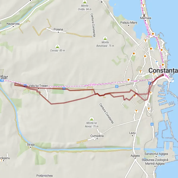 Map miniature of "Romanian Countryside" cycling inspiration in Sud-Est, Romania. Generated by Tarmacs.app cycling route planner