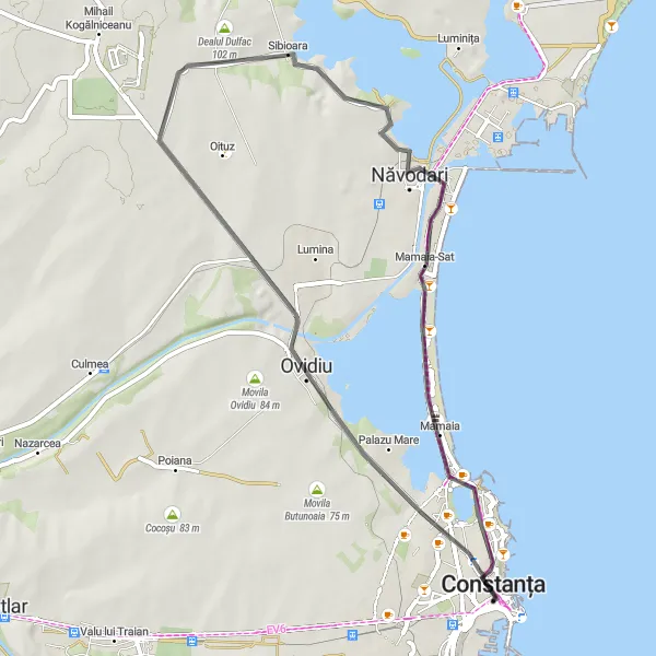 Map miniature of "Coastal Adventure" cycling inspiration in Sud-Est, Romania. Generated by Tarmacs.app cycling route planner