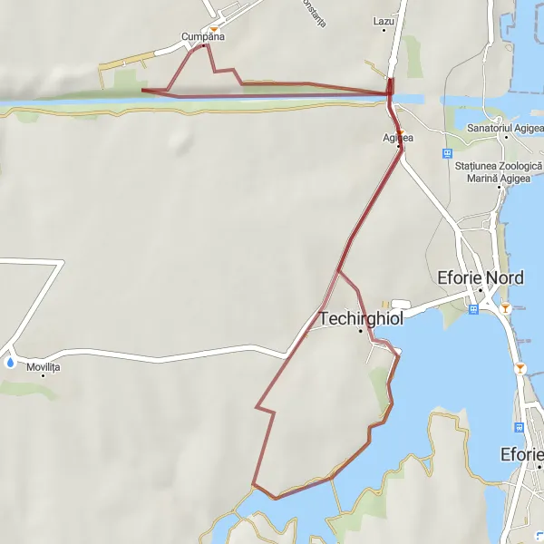 Map miniature of "Gravel adventure to Techirghiol Lake" cycling inspiration in Sud-Est, Romania. Generated by Tarmacs.app cycling route planner