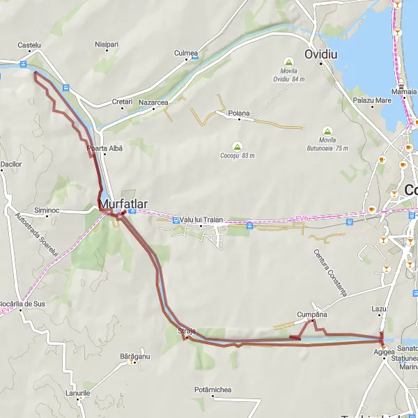 Map miniature of "Cumpăna - Murfatlar" cycling inspiration in Sud-Est, Romania. Generated by Tarmacs.app cycling route planner