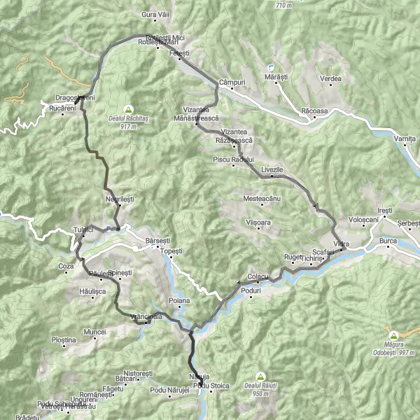 Map miniature of "Vrâncioaia Adventure" cycling inspiration in Sud-Est, Romania. Generated by Tarmacs.app cycling route planner