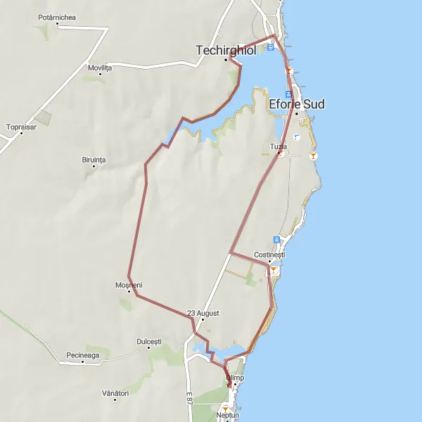 Map miniature of "The Gravel Adventure" cycling inspiration in Sud-Est, Romania. Generated by Tarmacs.app cycling route planner