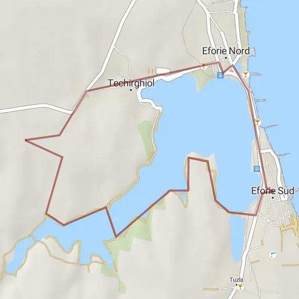 Map miniature of "Lake Techirghiol Gravel Loop" cycling inspiration in Sud-Est, Romania. Generated by Tarmacs.app cycling route planner