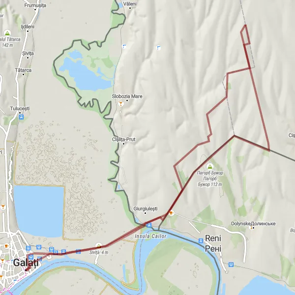 Map miniature of "Coastal Adventure: Giurgiulești, Bujor Hill, and Sivița" cycling inspiration in Sud-Est, Romania. Generated by Tarmacs.app cycling route planner