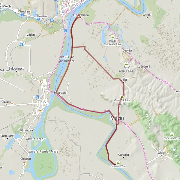 Map miniature of "Măcin Mountain Loop" cycling inspiration in Sud-Est, Romania. Generated by Tarmacs.app cycling route planner