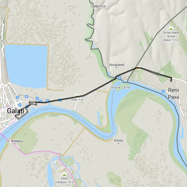 Map miniature of "Galați and surrounding villages" cycling inspiration in Sud-Est, Romania. Generated by Tarmacs.app cycling route planner