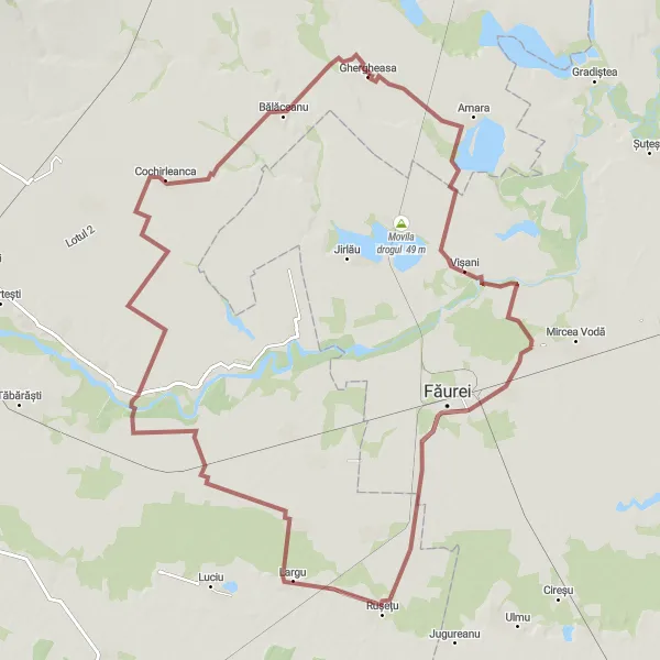 Map miniature of "Exploring Movila Visani and Mânzu on Gravel" cycling inspiration in Sud-Est, Romania. Generated by Tarmacs.app cycling route planner