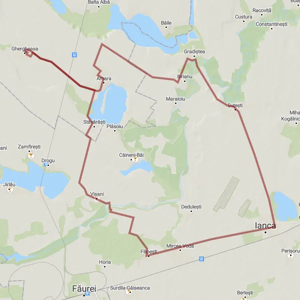 Map miniature of "Explore the Countryside around Amara on Gravel" cycling inspiration in Sud-Est, Romania. Generated by Tarmacs.app cycling route planner