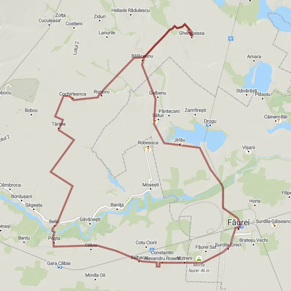 Map miniature of "Gravel Escape: Ghergheasa Exploration" cycling inspiration in Sud-Est, Romania. Generated by Tarmacs.app cycling route planner