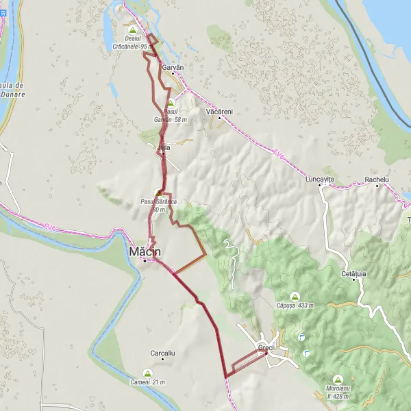 Map miniature of "Exploring Historical Landmarks" cycling inspiration in Sud-Est, Romania. Generated by Tarmacs.app cycling route planner