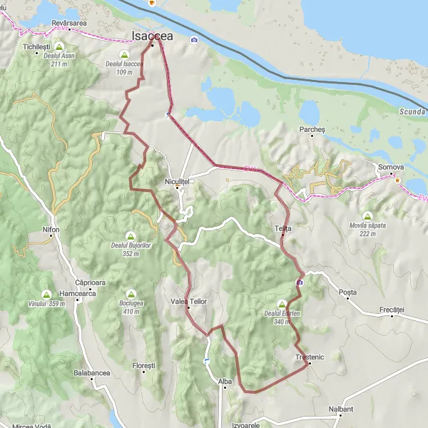 Map miniature of "The Isaccea Explorer" cycling inspiration in Sud-Est, Romania. Generated by Tarmacs.app cycling route planner