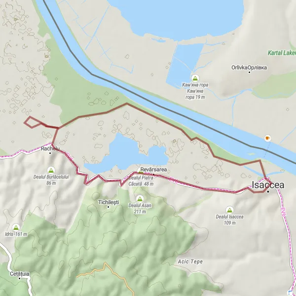 Map miniature of "Isaccea Gravel Loop" cycling inspiration in Sud-Est, Romania. Generated by Tarmacs.app cycling route planner