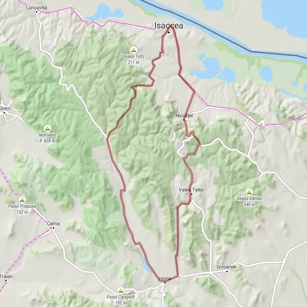 Map miniature of "Niculițel Off-Road Adventure" cycling inspiration in Sud-Est, Romania. Generated by Tarmacs.app cycling route planner