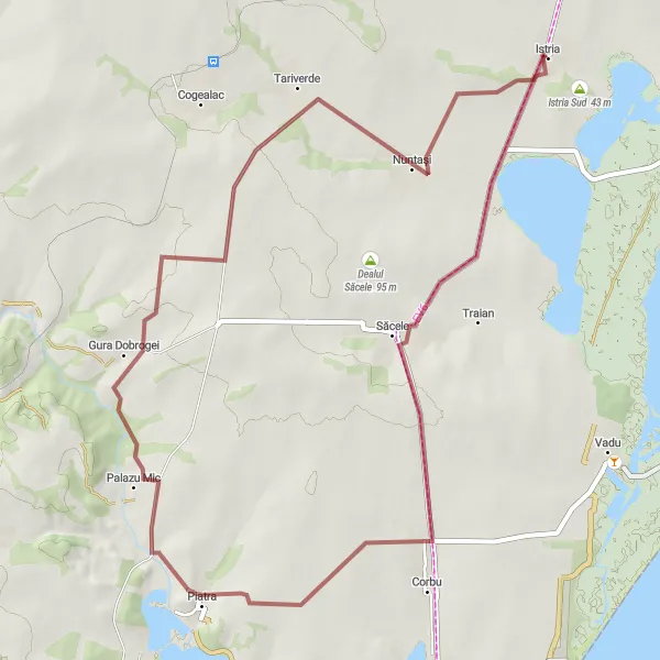 Map miniature of "Săcele Gravel Adventure" cycling inspiration in Sud-Est, Romania. Generated by Tarmacs.app cycling route planner