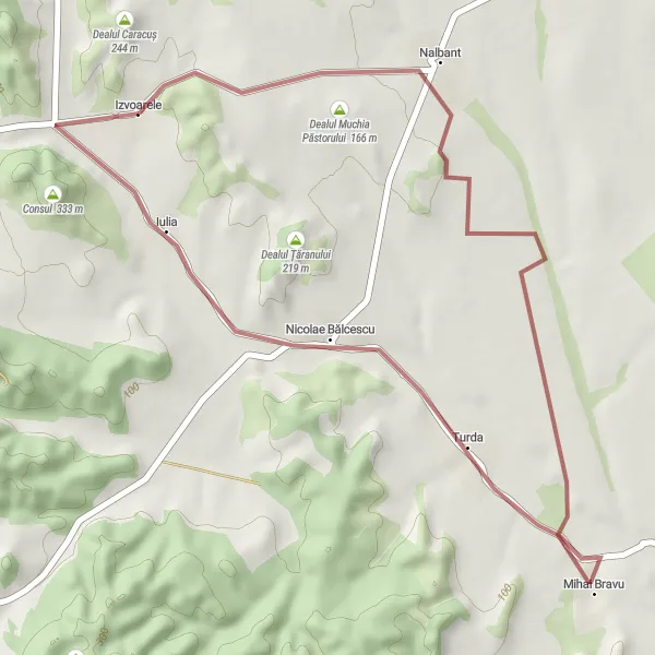 Map miniature of "Exploring Nature's Gems Near Izvoarele" cycling inspiration in Sud-Est, Romania. Generated by Tarmacs.app cycling route planner