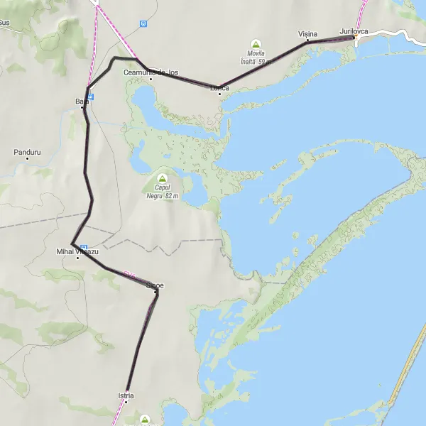 Map miniature of "Road Adventure: Exploring Istria and Beyond" cycling inspiration in Sud-Est, Romania. Generated by Tarmacs.app cycling route planner