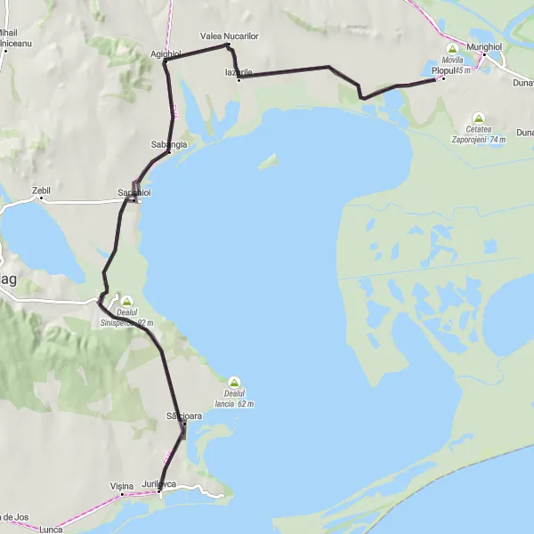 Map miniature of "Jurilovca and Surrounding Highlights" cycling inspiration in Sud-Est, Romania. Generated by Tarmacs.app cycling route planner