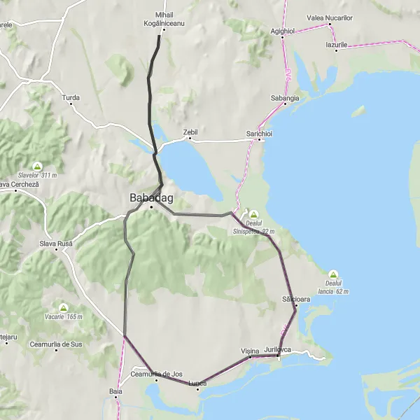 Map miniature of "Exploring Lunca Est and Babadag" cycling inspiration in Sud-Est, Romania. Generated by Tarmacs.app cycling route planner