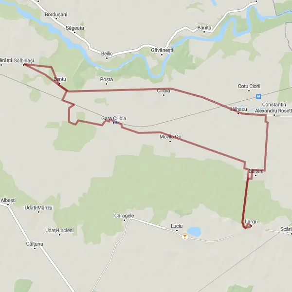 Map miniature of "Movila Oii-Mânzu-Bâlhacu Loop" cycling inspiration in Sud-Est, Romania. Generated by Tarmacs.app cycling route planner