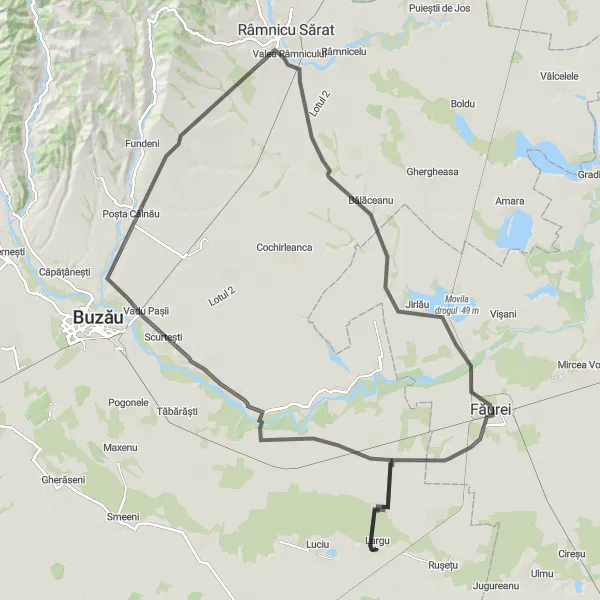 Map miniature of "The Surdila-Greci Adventure" cycling inspiration in Sud-Est, Romania. Generated by Tarmacs.app cycling route planner