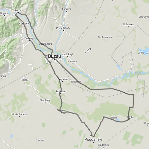 Map miniature of "The Maxenu Trail" cycling inspiration in Sud-Est, Romania. Generated by Tarmacs.app cycling route planner