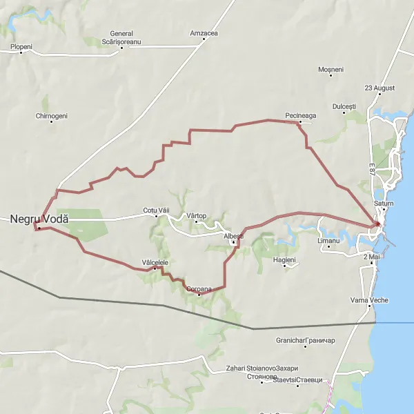 Map miniature of "Through Ancient Landscapes" cycling inspiration in Sud-Est, Romania. Generated by Tarmacs.app cycling route planner