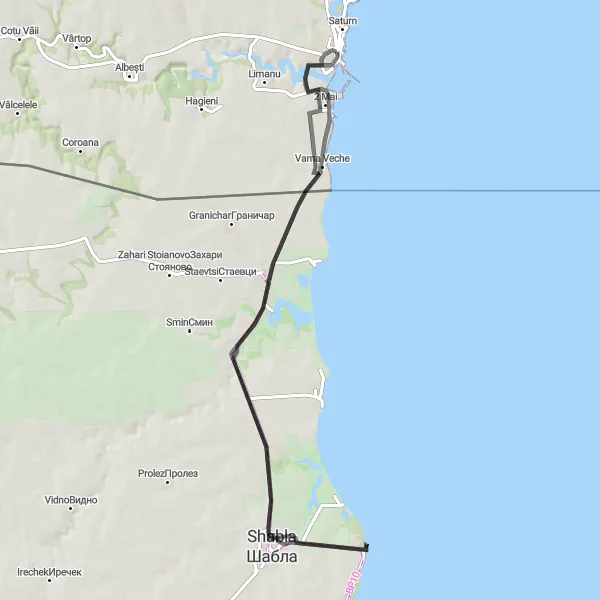 Map miniature of "Shabla Adventure" cycling inspiration in Sud-Est, Romania. Generated by Tarmacs.app cycling route planner