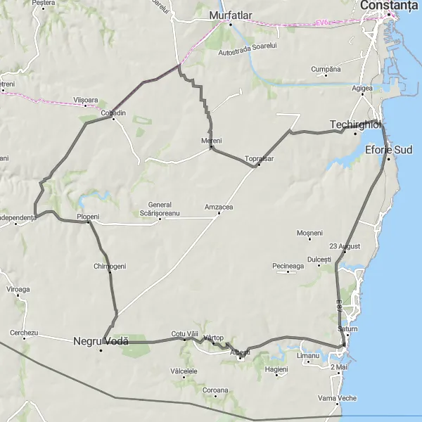 Map miniature of "Mangalia Loop Experience" cycling inspiration in Sud-Est, Romania. Generated by Tarmacs.app cycling route planner