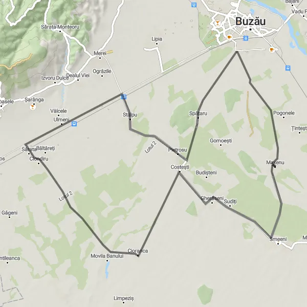 Map miniature of "The Sarata Adventure" cycling inspiration in Sud-Est, Romania. Generated by Tarmacs.app cycling route planner