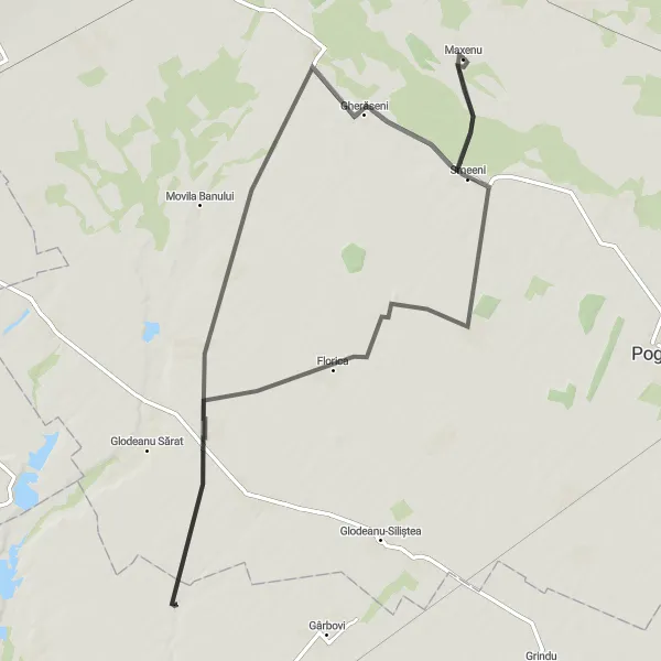 Map miniature of "Maxenu Road" cycling inspiration in Sud-Est, Romania. Generated by Tarmacs.app cycling route planner