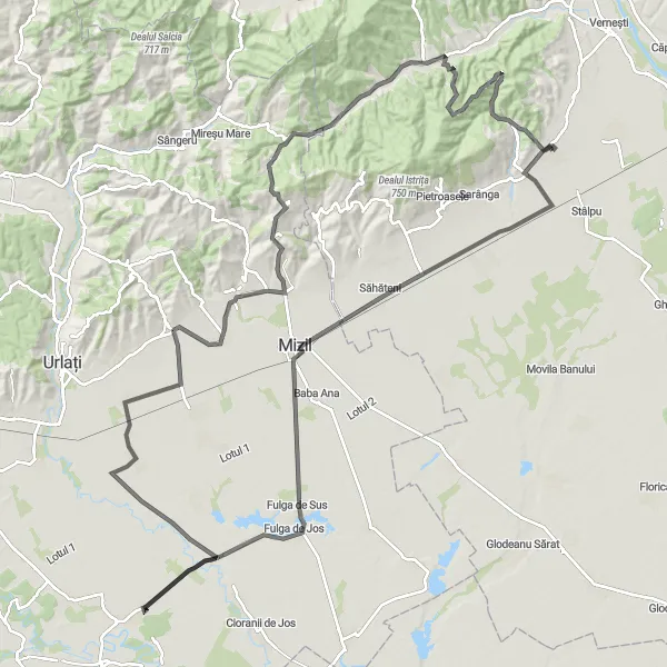 Map miniature of "Discover the Beauty of Fulga de Sus" cycling inspiration in Sud-Est, Romania. Generated by Tarmacs.app cycling route planner