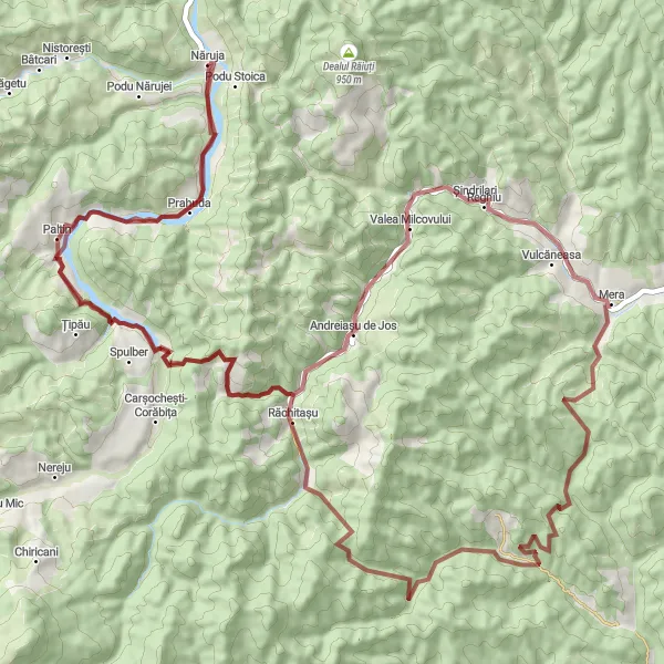 Map miniature of "Andreiașu de Jos Gravel Retreat" cycling inspiration in Sud-Est, Romania. Generated by Tarmacs.app cycling route planner