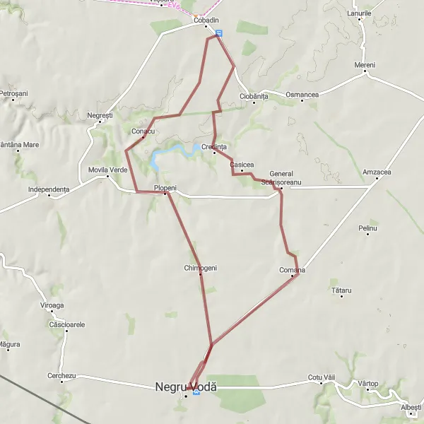 Map miniature of "Gravel Adventure" cycling inspiration in Sud-Est, Romania. Generated by Tarmacs.app cycling route planner