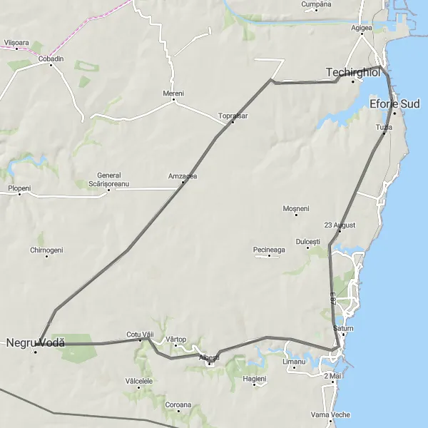 Map miniature of "Negru Vodă Loop" cycling inspiration in Sud-Est, Romania. Generated by Tarmacs.app cycling route planner