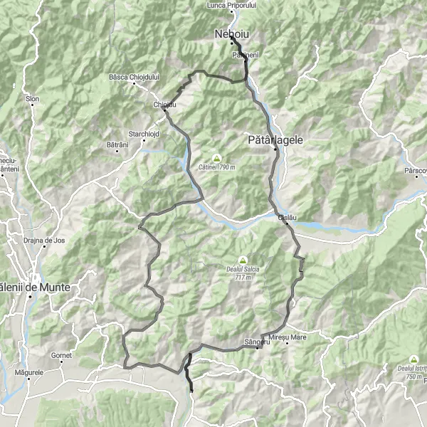 Map miniature of "Călătorie Româncească" cycling inspiration in Sud-Est, Romania. Generated by Tarmacs.app cycling route planner