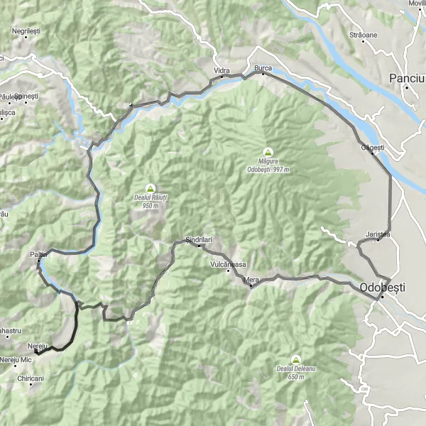 Map miniature of "Nereju - Prahuda Loop" cycling inspiration in Sud-Est, Romania. Generated by Tarmacs.app cycling route planner